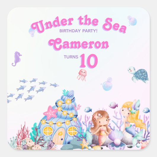 Whimsical Elegant Sweet Onder het Zee Zeemeermin Vierkante Sticker (Voorkant)