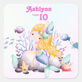 Whimsical Elegant Under the Sea Blue Mermaid Vierkante Sticker