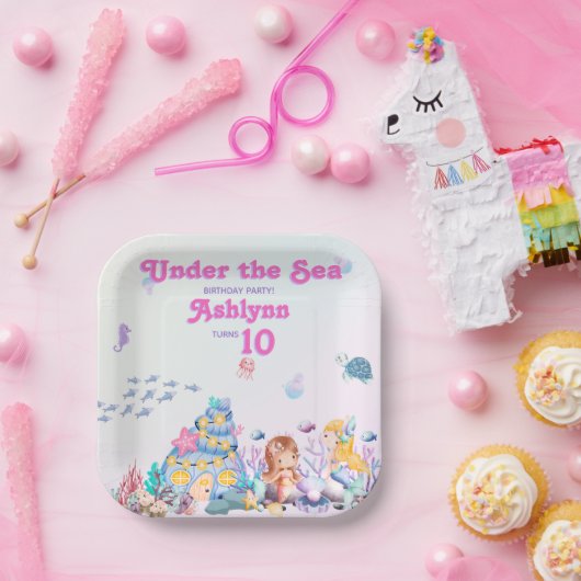 Whimsical Elegant Under the Sea Mermaid Square Papieren Bordje (Feest)