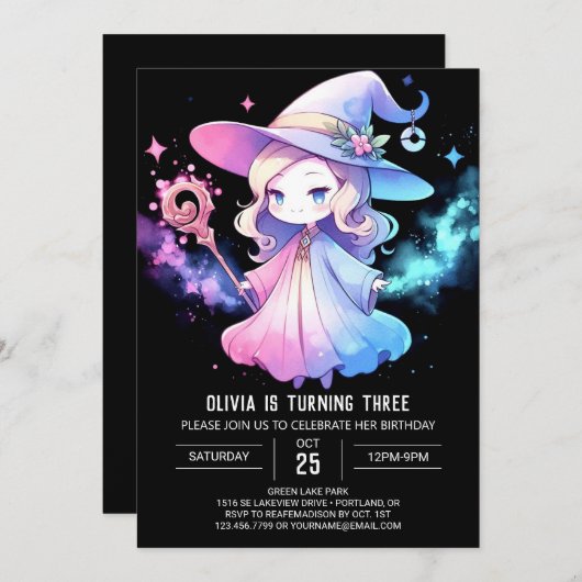 Whimsical Elegant Wizard Verjaardag Kaart (Voorkant / Achterkant)