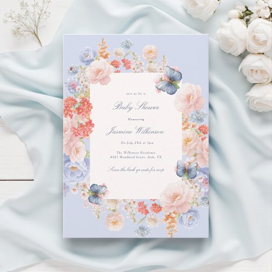 Whimsical elegante pastel Floral Baby shower Kaart