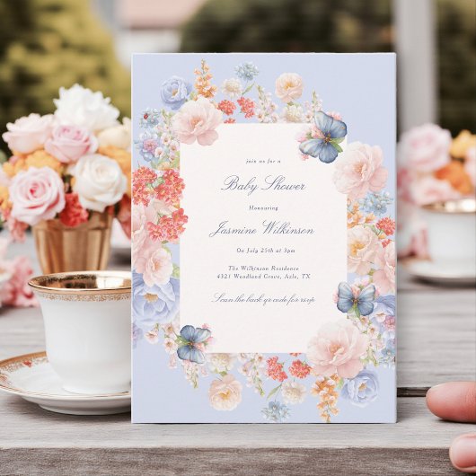 Whimsical elegante pastel Floral Baby shower Kaart