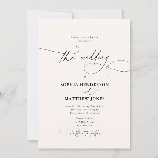 Whimsical Elegante QR-code Witte Ivoren Bruiloft Kaart (Voorkant)