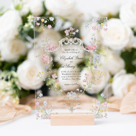 Whimsical Elegante Rococo Bloemenkroon Bruiloft Acryl Uitnodigingen