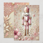 Whimsical Elegante Roze en Gouden Pastel Notenkrak Feestdagenkaart (Voorkant / Achterkant)