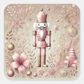 Whimsical Elegante Roze en Gouden Pastel Notenkrak Vierkante Sticker (Voorkant)