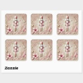 Whimsical Elegante Roze en Gouden Pastel Notenkrak Vierkante Sticker (Vel)