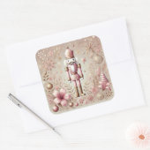 Whimsical Elegante Roze en Gouden Pastel Notenkrak Vierkante Sticker (Envelop)