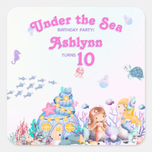 Whimsical Elegante Zoete Onder de Zee Zeemeermin Vierkante Sticker