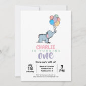 Whimsical Elephant and Balloons verjaardagsuitnodi Kaart (Voorkant)