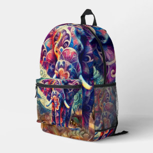 Whimsical Elephant at Night Blue Paarse Sterren Ma Bedrukte Rugzak