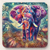 Whimsical Elephant at Night Blue Paarse Sterren Ma Bier Onderzetter (Voorkant)