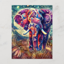 Whimsical Elephant at Night Blue Paarse Sterren Ma Briefkaart