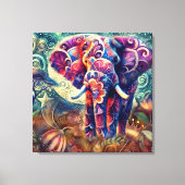 Whimsical Elephant at Night Blue Paarse Sterren Ma Canvas Afdruk (Voorkant)