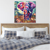 Whimsical Elephant at Night Blue Paarse Sterren Ma Canvas Afdruk (Insitu (Slaapkamer))
