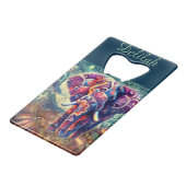 Whimsical Elephant at Night Blue Paarse Sterren Ma Creditkaart Flessenopener (Achterkant Gekanteld)