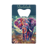 Whimsical Elephant at Night Blue Paarse Sterren Ma Creditkaart Flessenopener (Achterkant)