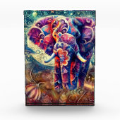 Whimsical Elephant at Night Blue Paarse Sterren Ma Fotoblokken (Voorkant)