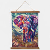 Whimsical Elephant at Night Blue Paarse Sterren Ma Hangend Wandkleed (Voorkant)