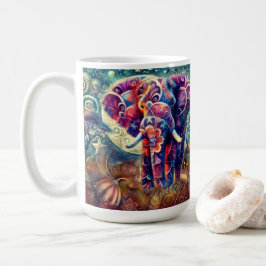 Whimsical Elephant at Night Blue Paarse Sterren Ma Koffiemok