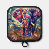 Whimsical Elephant at Night Blue Paarse Sterren Ma Pannenlap (Voorkant)