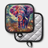 Whimsical Elephant at Night Blue Paarse Sterren Ma Pannenlap (Voorkant / Achterkant)