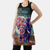 Whimsical Elephant at Night Blue Paarse Sterren Ma Schort (Insitu)