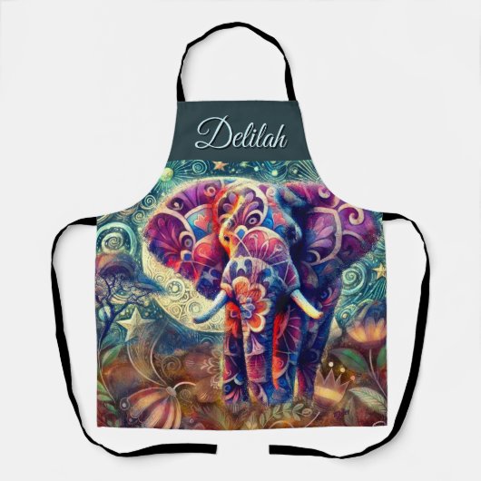 Whimsical Elephant at Night Blue Paarse Sterren Ma Schort (Voorkant)