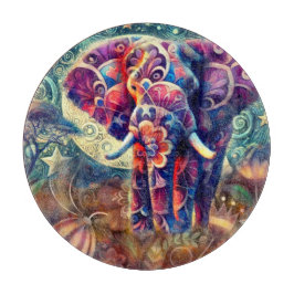 Whimsical Elephant at Night Blue Paarse Sterren Ma Snijplank