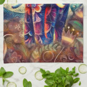 Whimsical Elephant at Night Blue Paarse Sterren Ma Theedoek (Gevouwen)