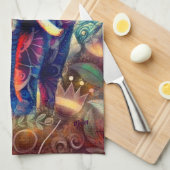 Whimsical Elephant at Night Blue Paarse Sterren Ma Theedoek (Quarter Fold)