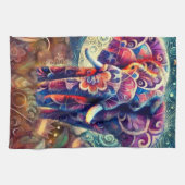 Whimsical Elephant at Night Blue Paarse Sterren Ma Theedoek (Horizontaal)