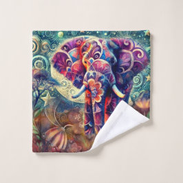 Whimsical Elephant at Night Blue Paarse Sterren Ma Washandje