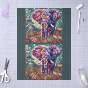 Whimsical Elephant at Night Stars Moon Decoupage Tissuepapier