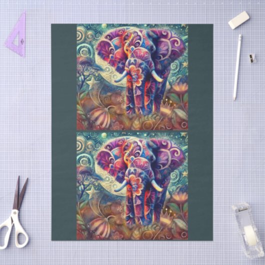 Whimsical Elephant at Night Stars Moon Decoupage Tissuepapier (Craft)
