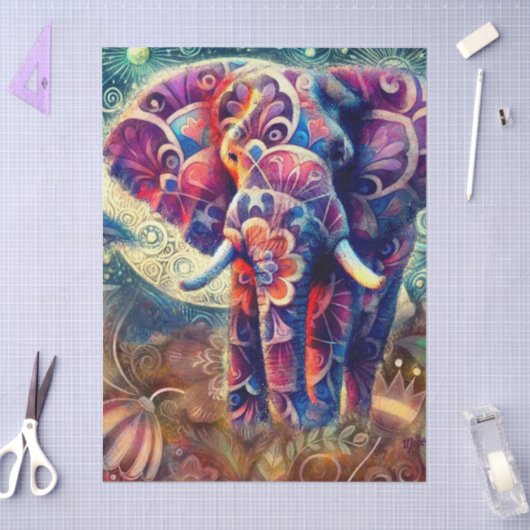 Whimsical Elephant at Night Stars Moon Decoupage Tissuepapier (Craft)