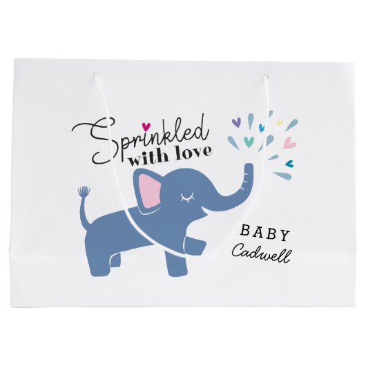 Whimsical Elephant Baby Sprinkle Groot Cadeauzakje (Achterkant)