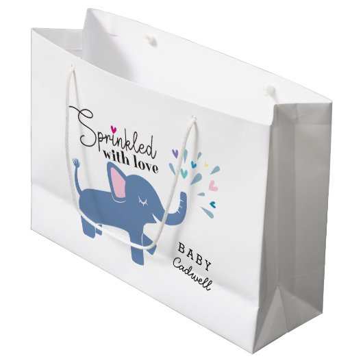Whimsical Elephant Baby Sprinkle Groot Cadeauzakje (Voorkant Gekanteld)