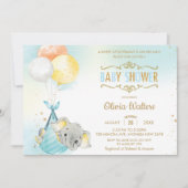 Whimsical Elephant Balloons Baby shower Boy Kaart (Voorkant)