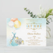 Whimsical Elephant Balloons Baby shower Boy Kaart (Staand voorkant)