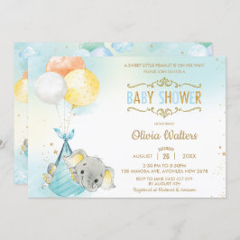 Whimsical Elephant Balloons Baby shower Boy Kaart