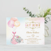 Whimsical Elephant Balloons Baby shower Girl Kaart (Staand voorkant)