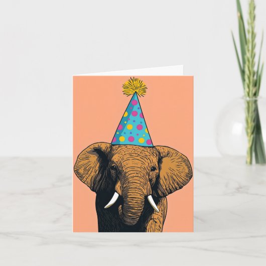 Whimsical Elephant Birthday Kaart - Leuk feest (Voorkant)