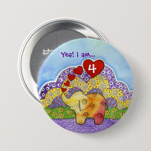 Whimsical Elephant Child's Party Button (Voorkant /achterkant)