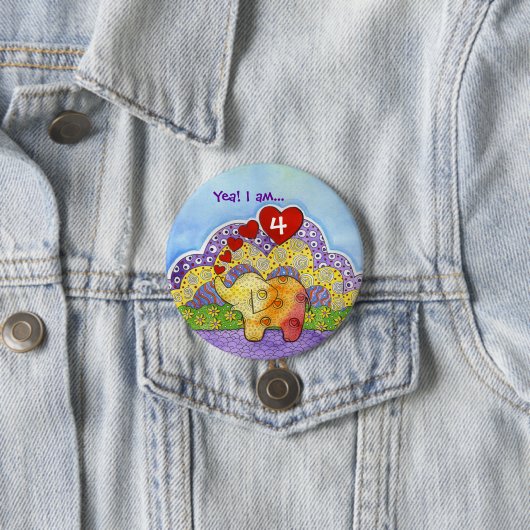 Whimsical Elephant Child's Party Button (In situ)