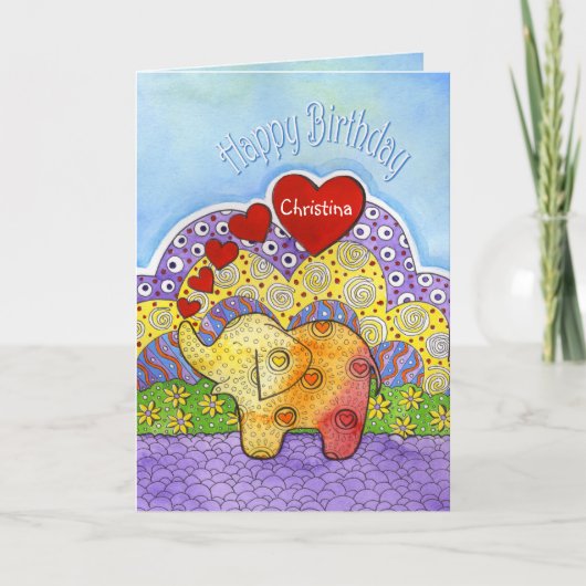 Whimsical Elephant Child's Verjaardag Kaart (Voorkant)