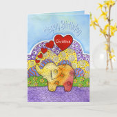 Whimsical Elephant Child's Verjaardag Kaart (Gele Bloem)