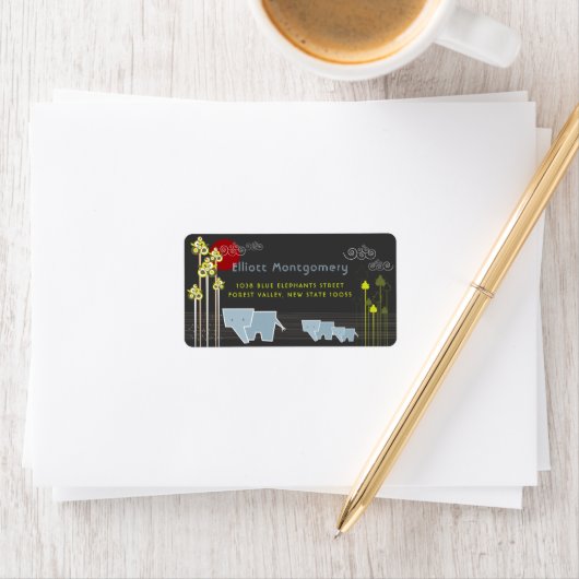 Whimsical Elephant Family in Forest Address Etiket (Insitu)