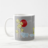 Whimsical Elephant Family in Forest & Red Sun Koffiemok (Links)