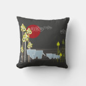 Whimsical Elephant Family in Forest & Red Sun Kussen (Voorkant)